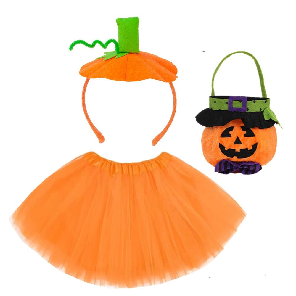 6645 Halloween Pumpkin Tutu Costume Set With Pumpkin Headband